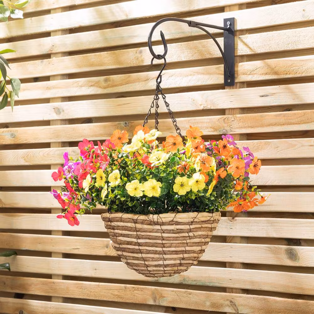 Christow Artificial Sweet Violet Flower Woven Hanging Basket, Multicolour, Diameter: 25 cm – 2