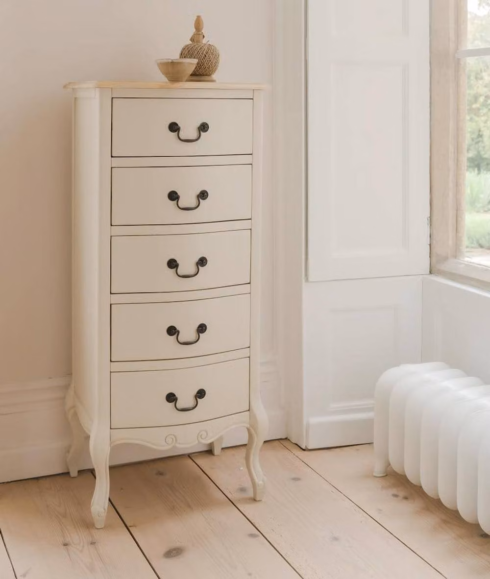 Statement Furniture Juliette Vintage Chic 5 Drawer Tallboy in Ivory White – 3