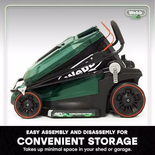 Webb Eco 40V Cordless Rotary Lawnmower in Green with 43cm Cutting Width, 50L Collection Bag and Rechargeable Battery – 4