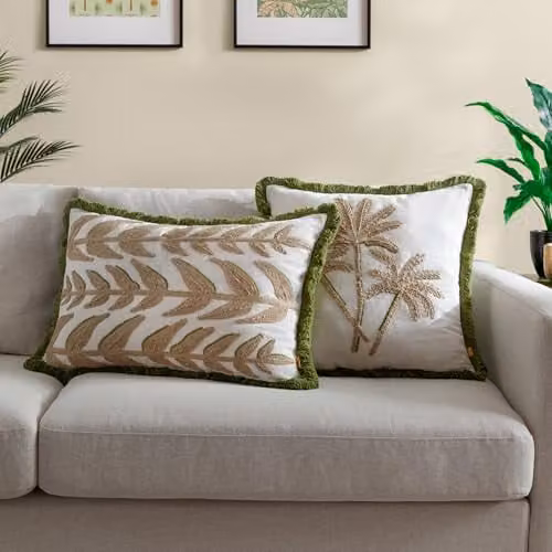 Furn Floral Embroidered Square Cushion in Green and White, W/D/H: 45 x 45 x 45 cm – 4