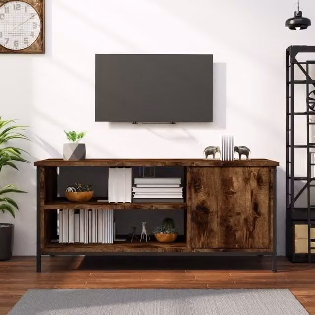 Berkfield Home Smoked Oak TV Cabinet in Brown, W/D/H: 100 x 40 x 45 cm – 1