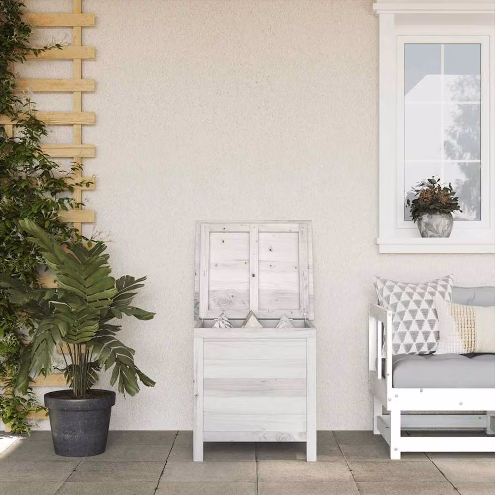 Berkfield Home Garden Storage Box in White Solid Wood, W/D/H: 50 x 49 x 56.5 cm – 2
