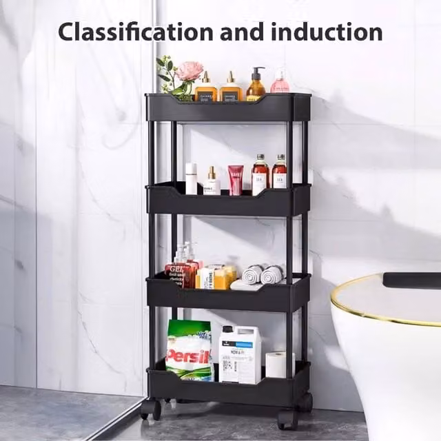 Kelvenix 4 Tier Black Matt Storage Trolley Cart on Wheels, W: 88 cm, D: 40 cm, H: 40 cm – 1