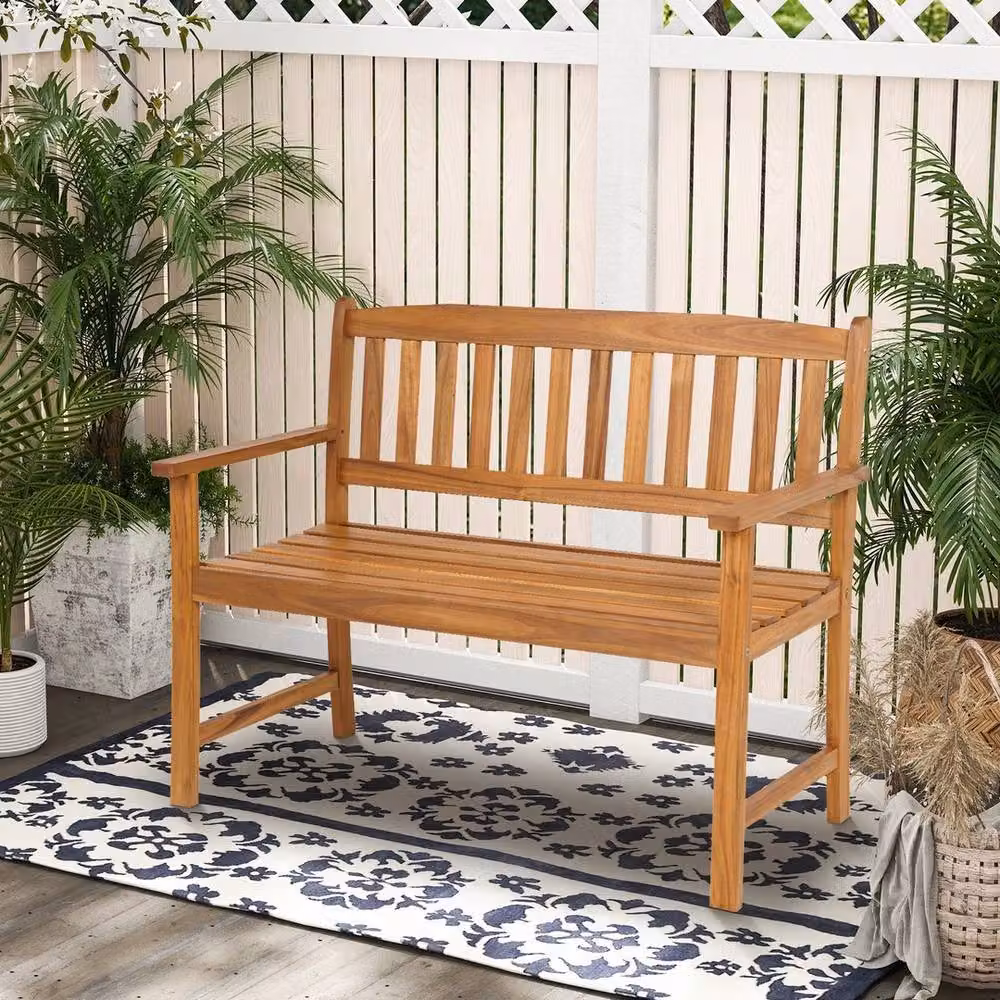 KORVIXA Acacia Wood 2-Person Outdoor Bench in Brown, Width: 100 cm – 3