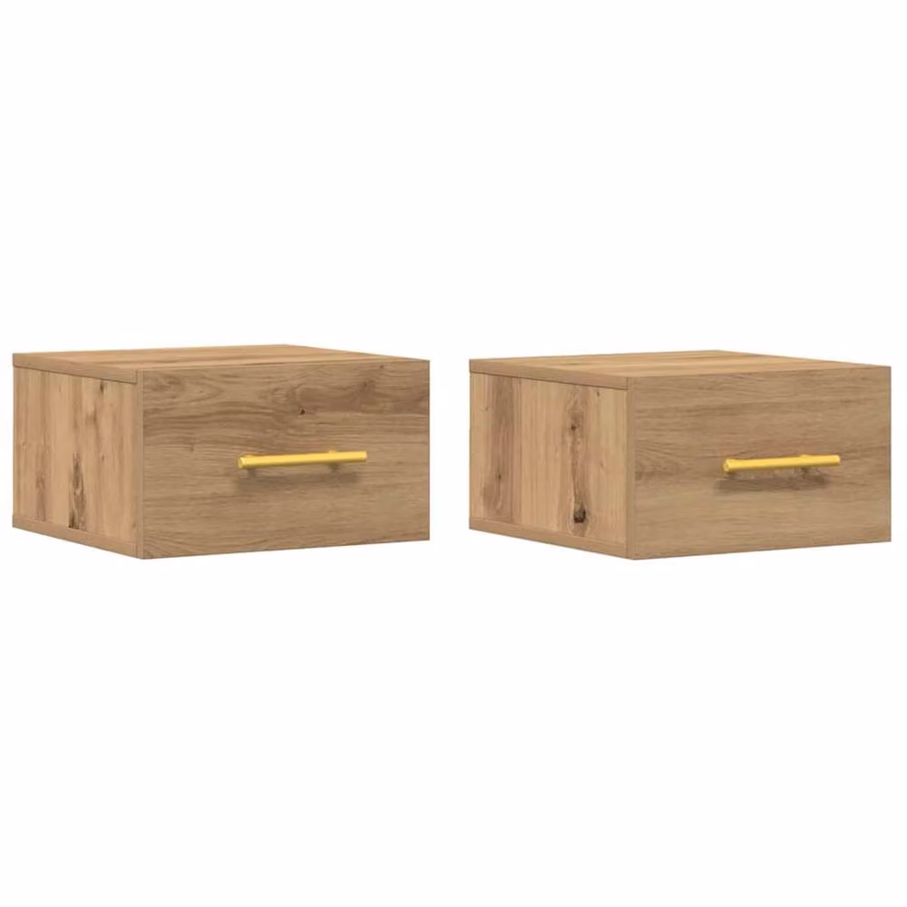 Berkfield Home Modern Wall-Mounted Artisan Oak Bedside Cabinets, 2 Pack, Brown, W/D/H: 35 x 35 x 20 cm – 2