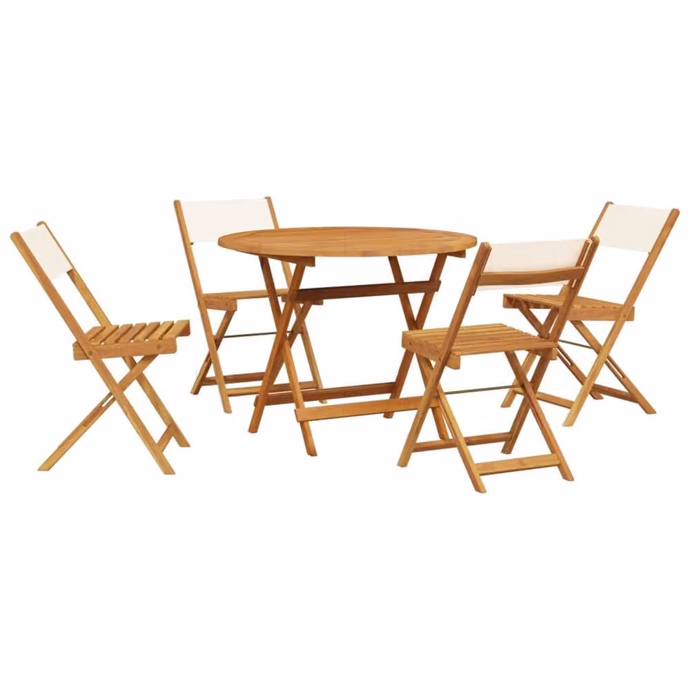 Berkfield Home 5 Piece Garden Dining Set in White Fabric and Acacia Wood – 2
