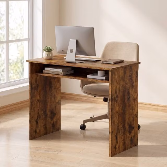 STILVORA Rustic Brown Writing Desk with Shelf and 80 kg Load Capacity – 1