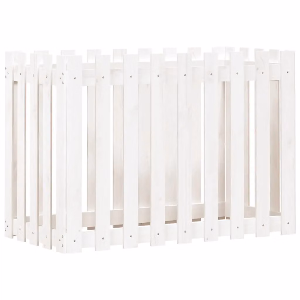 Berkfield Home Garden Raised Bed with Fence Design in White, Solid Wood and Plastic, W/D/H: 100 x 50 x 70 cm – 2