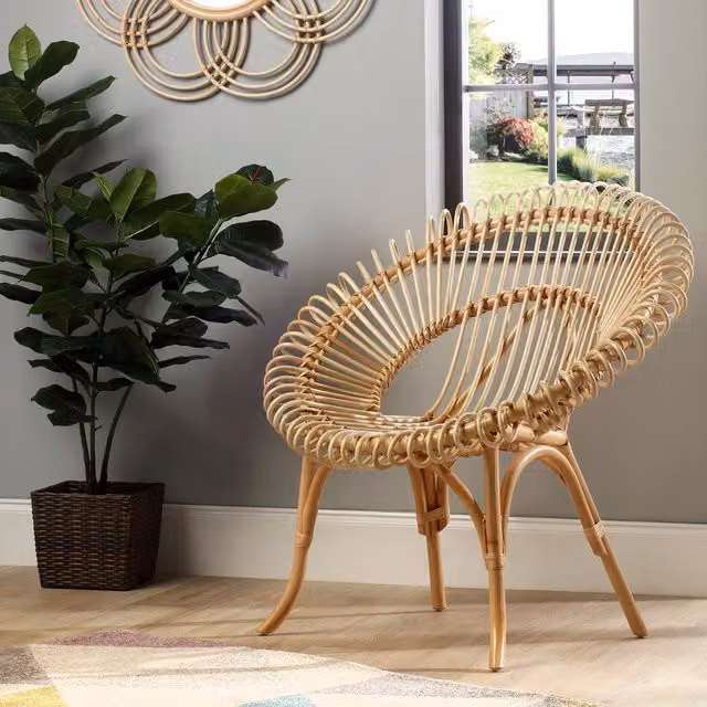 Shanghai Rattan Chair in Beige and Yellow with Armrests