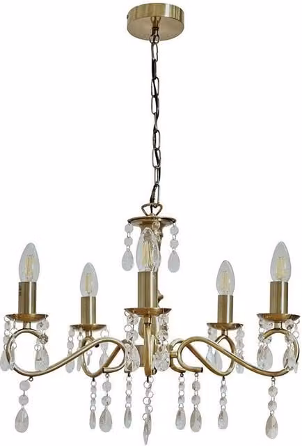 ValueLights Argyll 5 Way Brass Ceiling Light Chandelier in Metallic Gold with Transparent Glass – 1