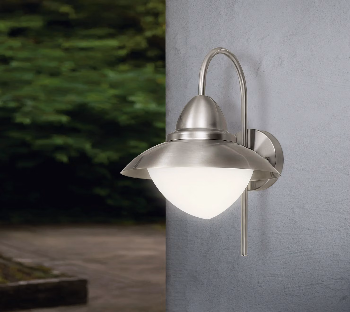 Loops 2 Pack Stainless Steel Outdoor Wall Lanterns in Silver with Opal Glass, IP44 Rated, E27 60W – 2