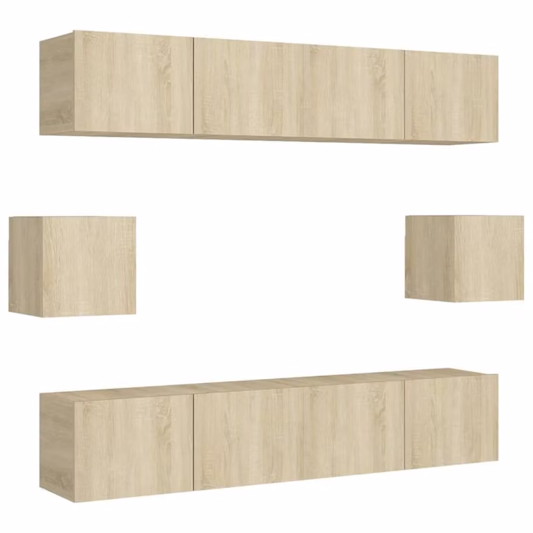 Berkfield Home Practical 6 Piece TV Cabinet Set in Sonoma Oak and Light Tan Engineered Wood