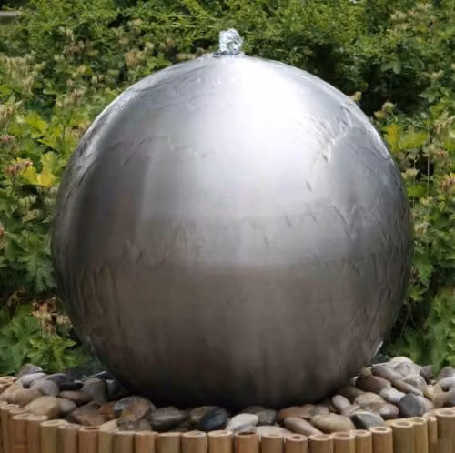 Primrose Modern Round Stainless Steel Water Feature Fountain in Silver with LED Lights – 2
