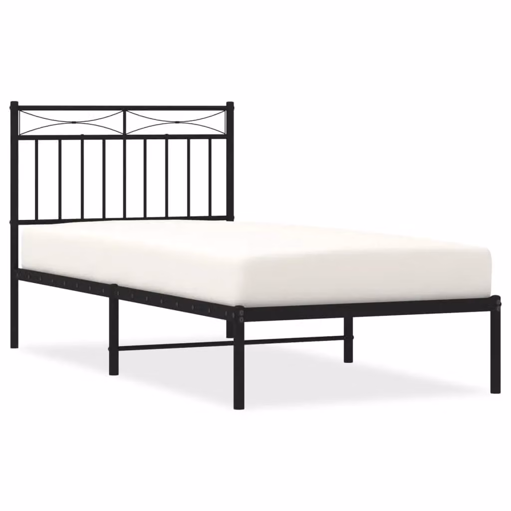 Berkfield Home Metal Bed Frame with Headboard, Black, W/D/H: 90 x 190 cm – 2