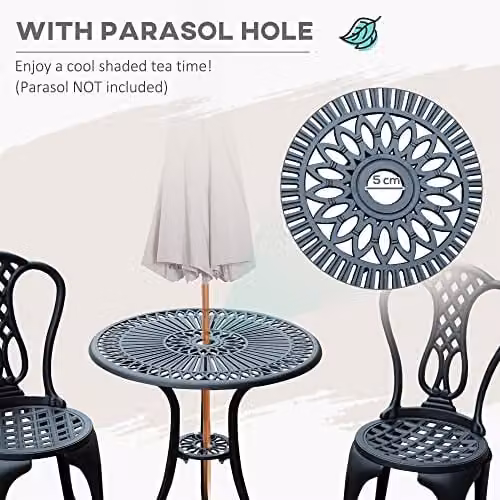 Outsunny 3 Piece Cast Aluminium Bistro Set in Black Shabby Chic Style – 3