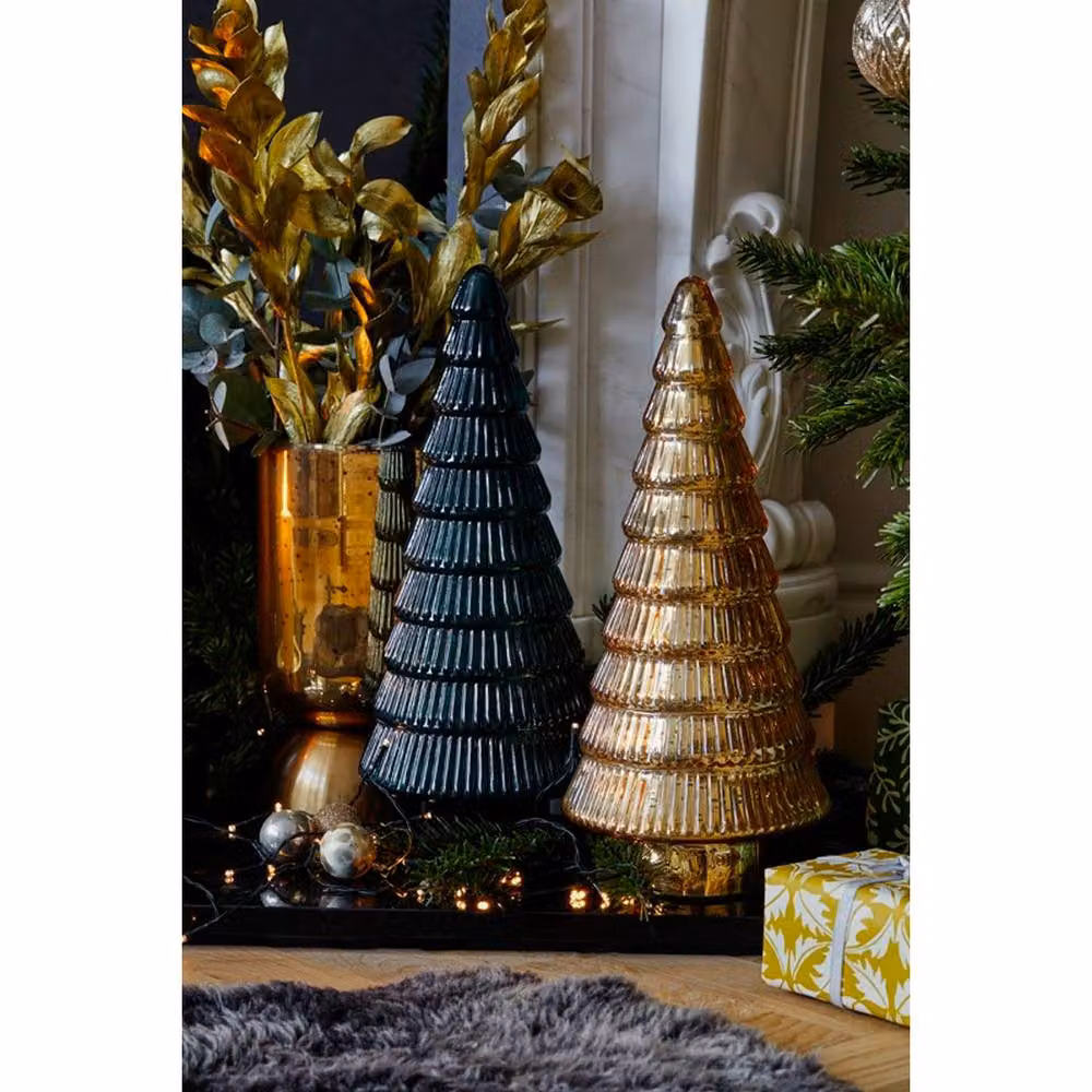 Lemon Pavilion Gold Striped Glass Tabletop Christmas Decoration W: 18 cm, D: 18 cm, H: 41 cm – 2