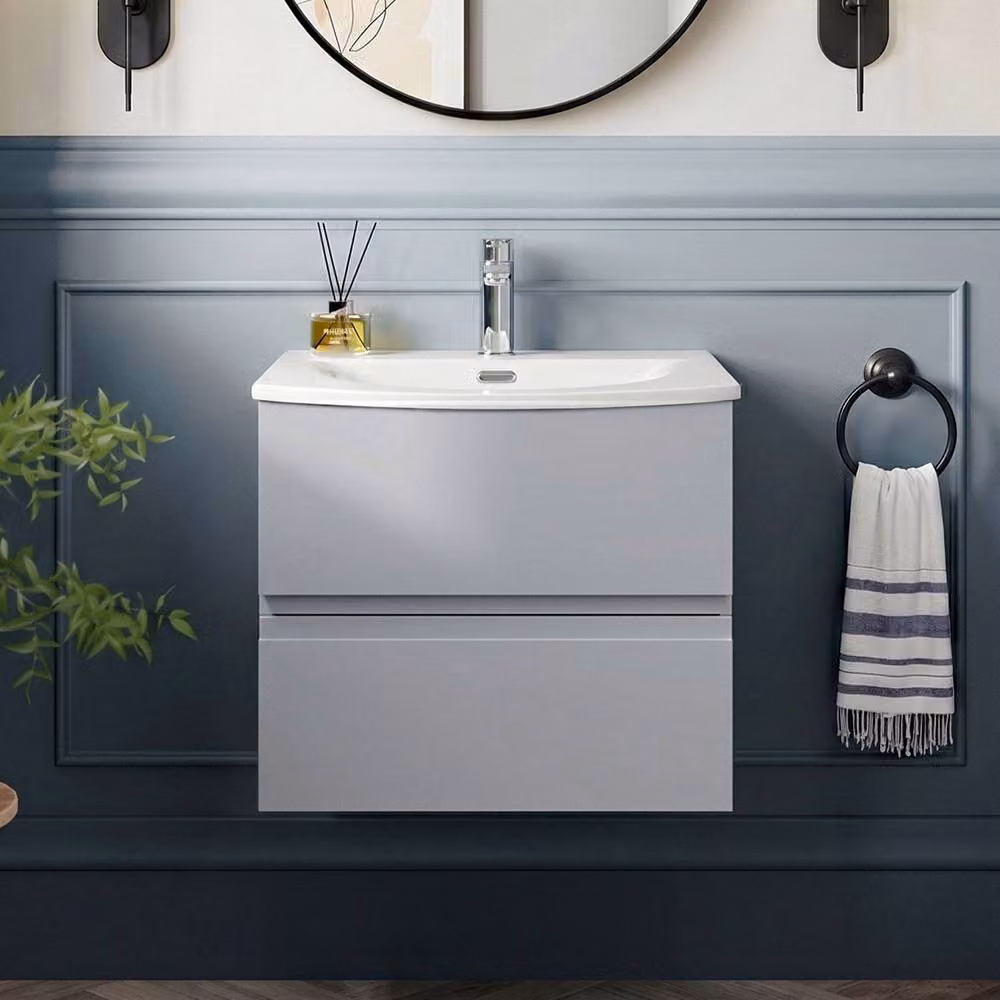 Balterley Mavesyn 2 Drawer Wall Hung Vanity Basin Unit, Satin Grey, W: 60 cm, D: 50 cm, H: 60 cm – 3