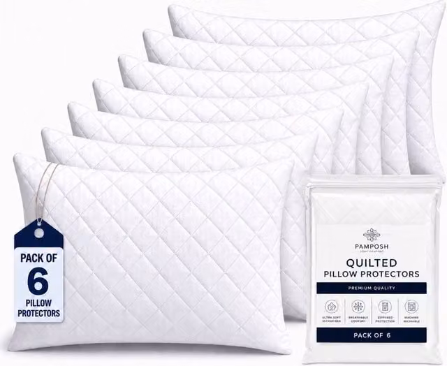 Pamposh Pack of 6 White Microfibre Zipped Pillow Protectors for Standard Pillows