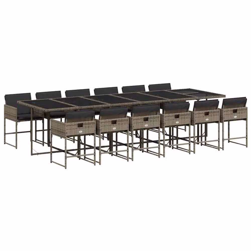 Berkfield Home Garden Modern Polyrattan Dining Set with Glass Top in Grey – 2
