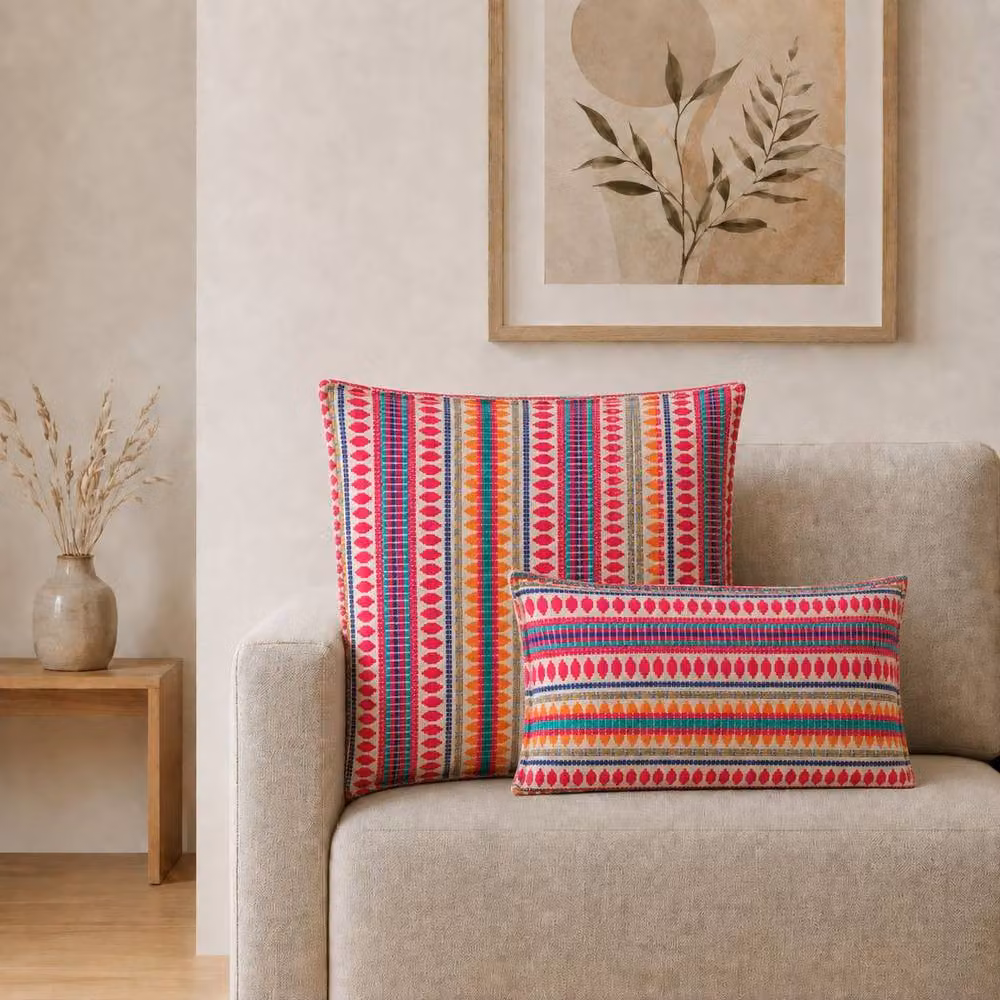 Serenityy Classic Cotton Cushion Cover, Neon Multicolour Stripes, W/D/H: 60 x 60 x 1 cm – 2