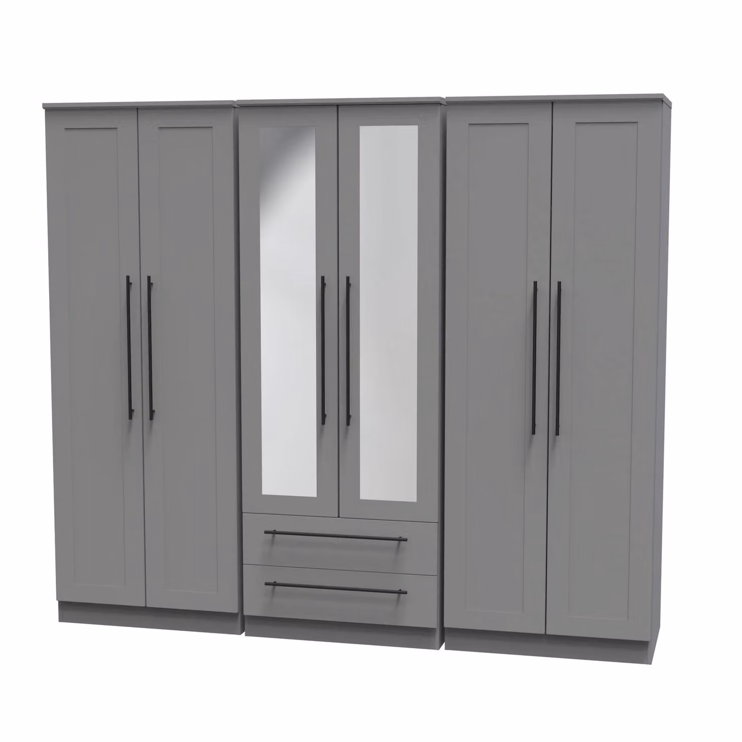 2 U Howard Tall 6 Door 2 Drawer Wardrobe with 2 Mirrors in Dark Grey, Ready Assembled – 1