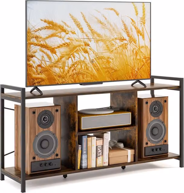 Gymax Industrial TV Stand for up to 55 inch TVs with 4 Shelves, Brown
