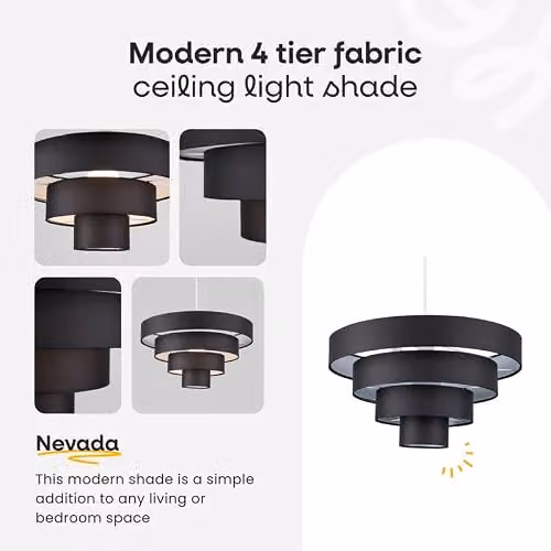 MiniSun Modern 4 Tier Grey Pleated Fabric Cylinder Ceiling Pendant Light Shade, Width: 40 cm