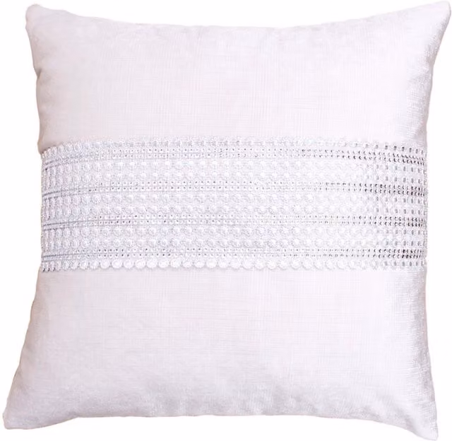 Intimates Glamour Square Chenille Cushion in Beige and White