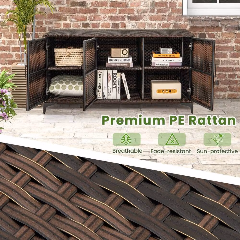 KORVIXA 318 L Brown Wicker Patio Storage Cabinet Deck Box – 5