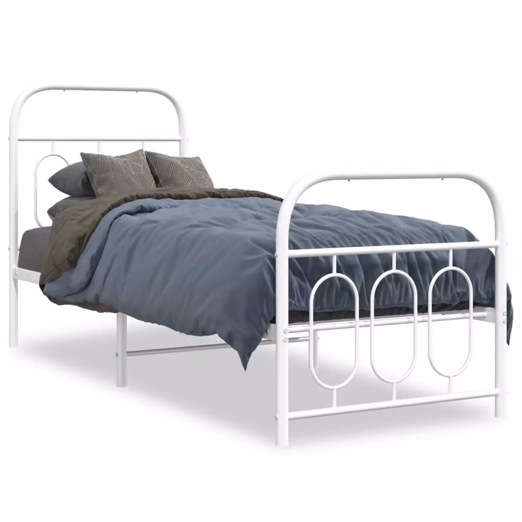 Berkfield Home Metal Bed Frame with Footboard, White, W: 75 cm, L: 190 cm – 2