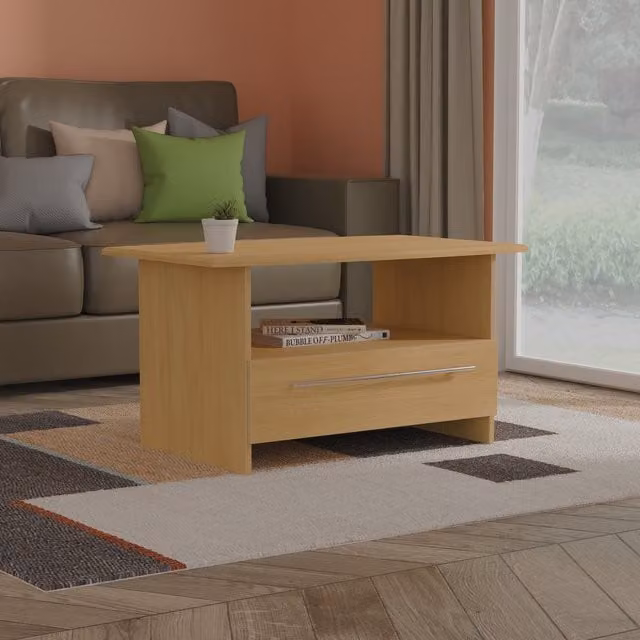 Sherwood Modern Oak Bottom Drawer Coffee Table in Brown