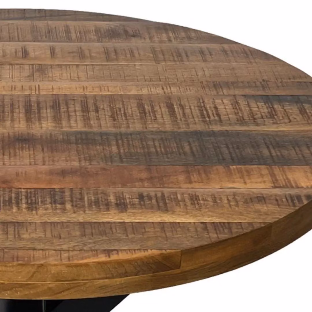 Jaipur Furniture Ltd Industrial Round X Leg Dining Table in Brown Mango Wood and Black Metal, W: 100 cm, D: 100 cm, H: 76 cm – 2