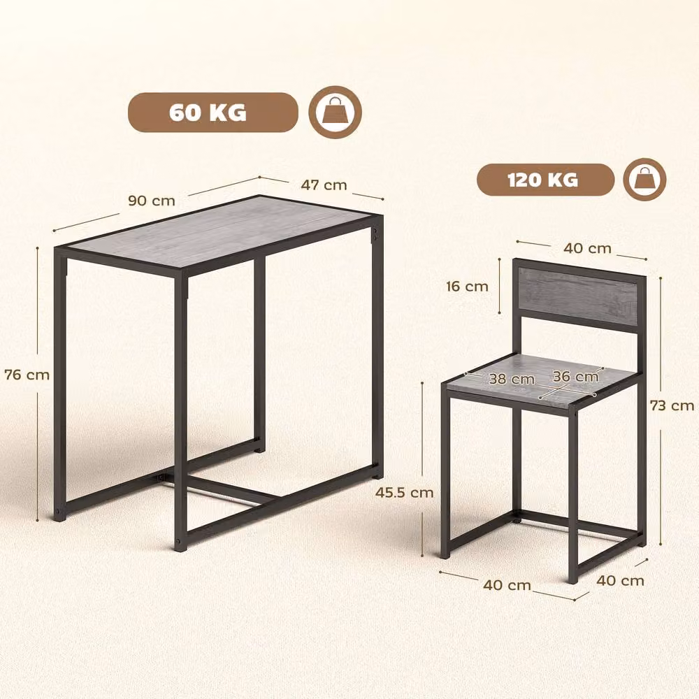STILVORA 3 Piece Dining Set with 2 Stools, Grey MDF and Steel Frame – 4