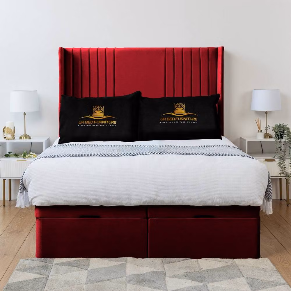 Luxor Living Maroon Velvet Wingback Ottoman Divan Bed with 54 Inch Headboard, W/D/H: 120 x 200 cm – 2