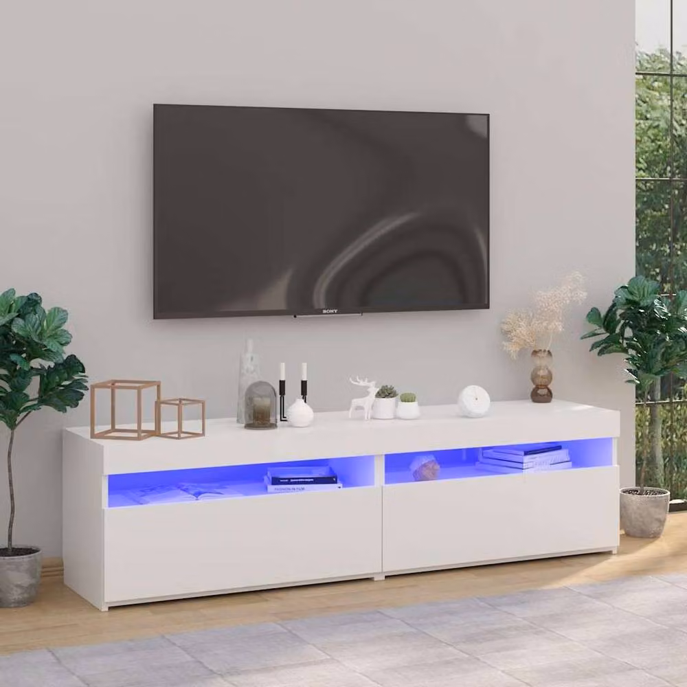 Berkfield Home Modern Glossy White TV Cabinets with LED Lights, W/D/H: 75 x 40 x 40 cm – 2