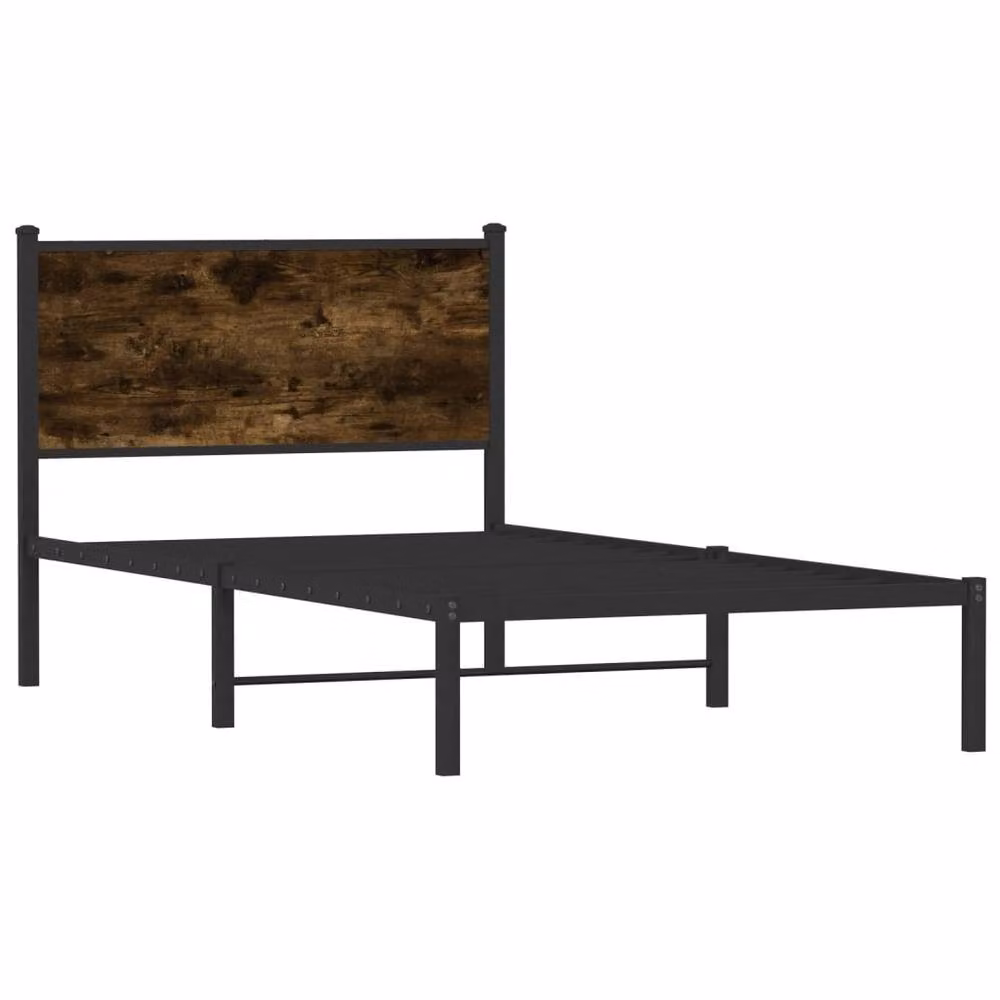 Berkfield Home Metal Bed Frame in Smoked Oak Brown, W: 107 cm, L: 203 cm – 3
