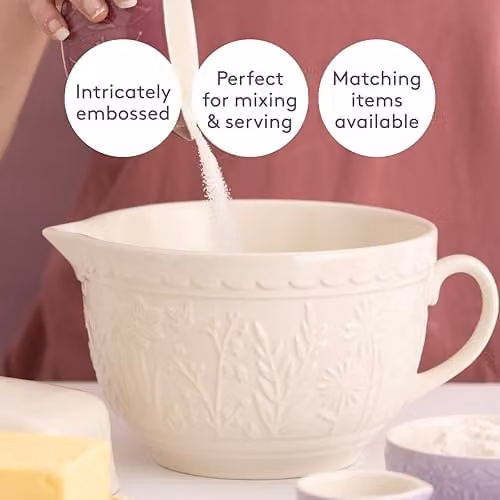 Mason Cash In The Meadow Stoneware Batter Bowl with Handle and Pouring Spout, 1.9 l, Beige and White – 4
