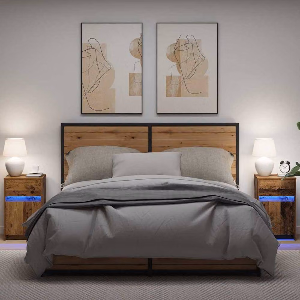 Berkfield Home Bedside Cabinet Set of 2, Brown Old Wood, W/D/H: 38 x 34 x 61 cm – 2