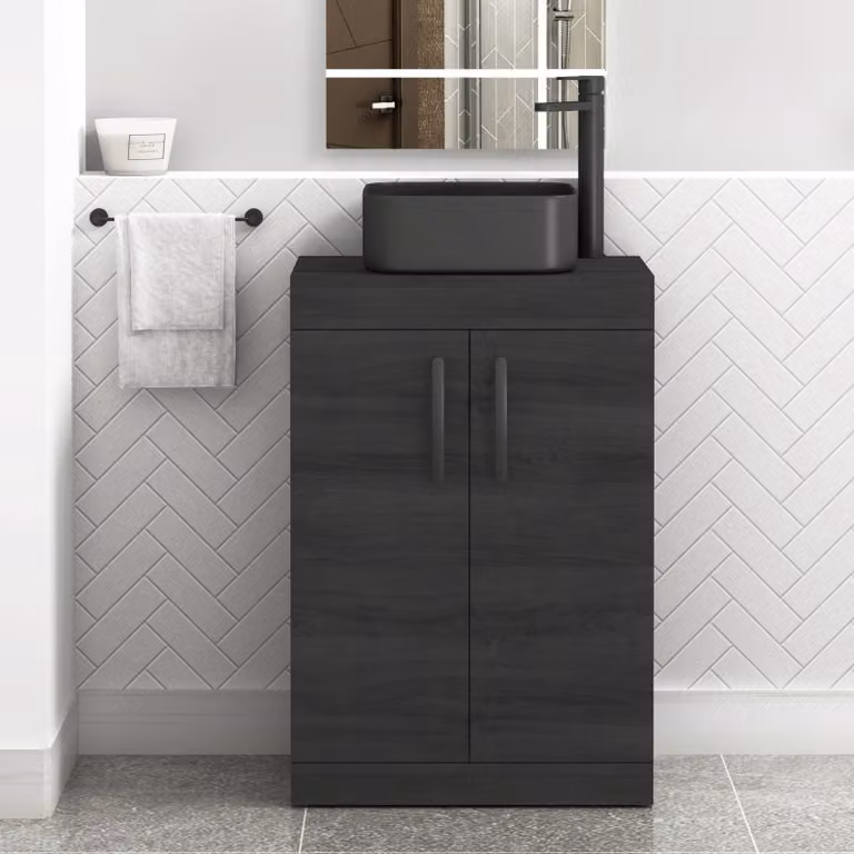 Royal Bathrooms Hale 600mm Floor Standing 2 Door Vanity Unit with Countertop Basin in Matt Black