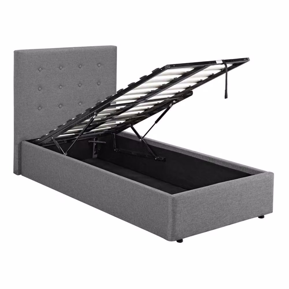 Wyld Haus Carrick Single Bed with Tufted Headboard and Lift Up Storage Base in Grey Velvet Fabric, 90 x 190 cm – 2