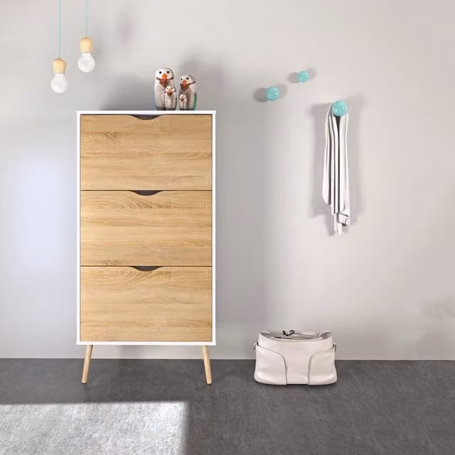 Furniture To Go Oslo 3-Drawer Scandinavian Oak Shoe Cabinet in Brown