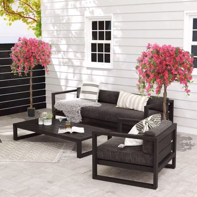 HOMCOM Set of 2 Red and Pink Potted Artificial Tabletop Plants