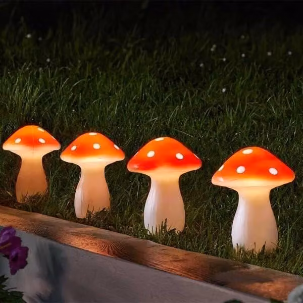Marco Paul 4pc Solar Fairy Mushroom Stake Lights in Red
