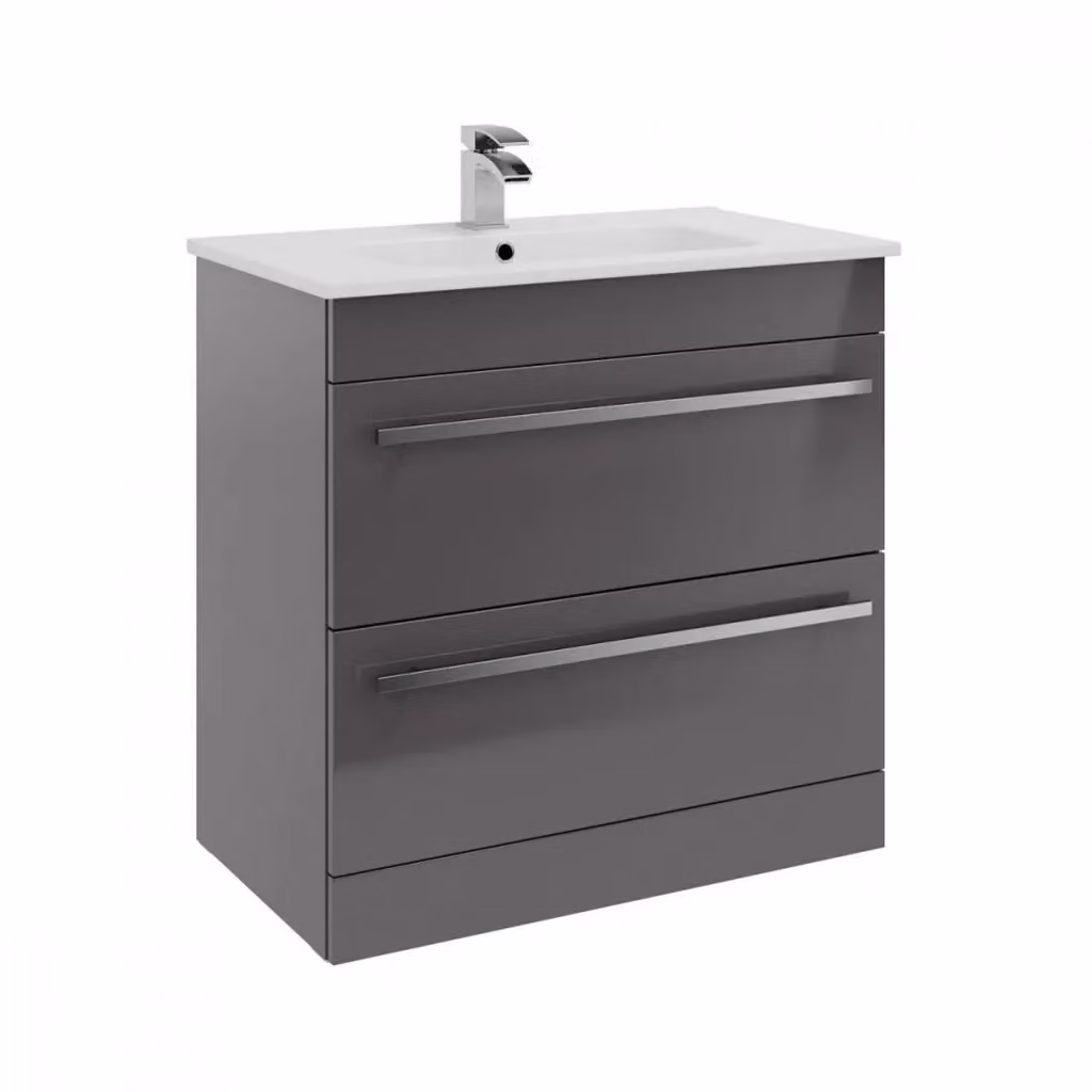 Clifton Grey Gloss 2 Drawer Standing Unit with Ceramic Basin, Width: 80 cm – 2