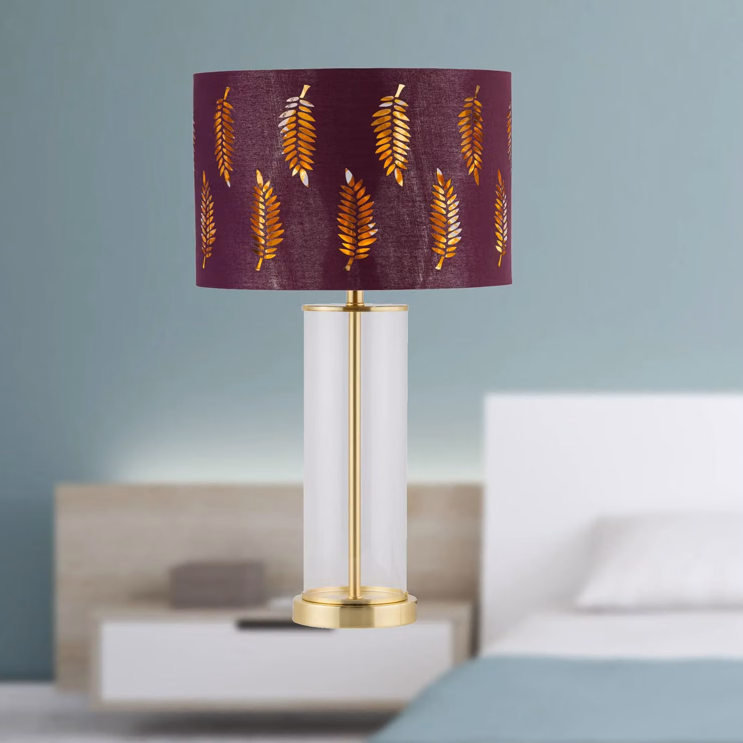 First Choice Lighting Aura Set of 2 Table Lamps in Satin Brass with Red Fabric Shades – 3