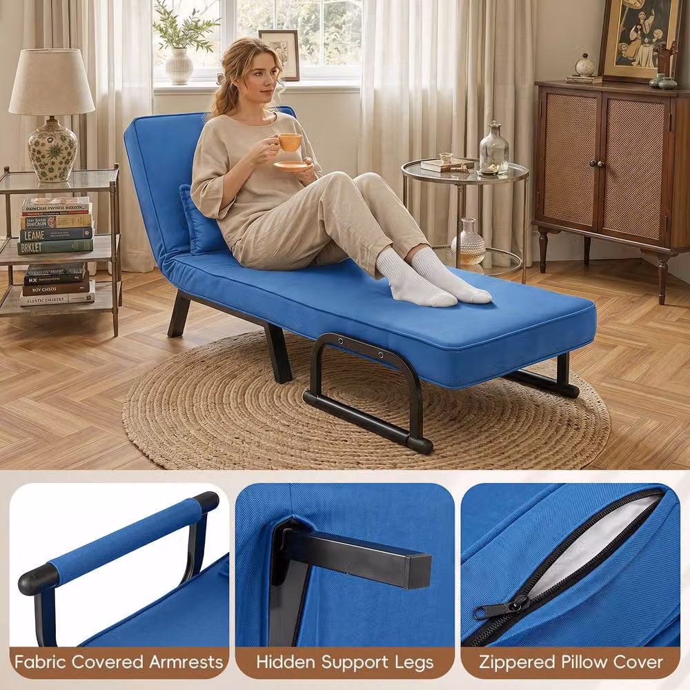 Costway 3-in-1 Convertible Sleeper Chair and Folding Sofa Bed with Adjustable Backrest in Blue – 4