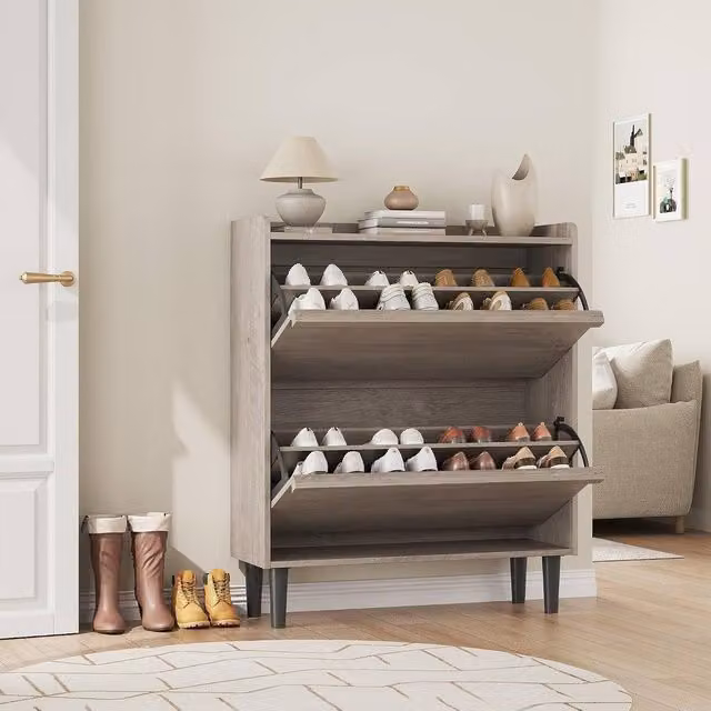 London Boutique Modern Grey Shoe Storage Cabinet with 2 Tilting Compartments