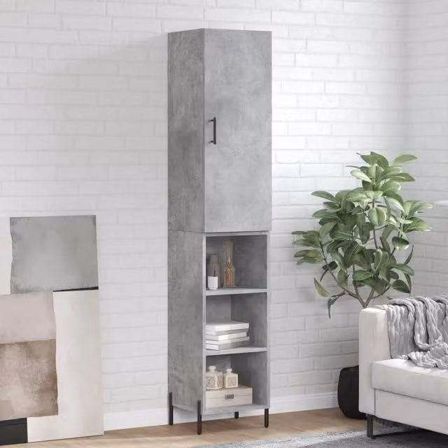 Berkfield Home Highboard in Concrete Grey, H 180 x W 34.5 x D 34 cm