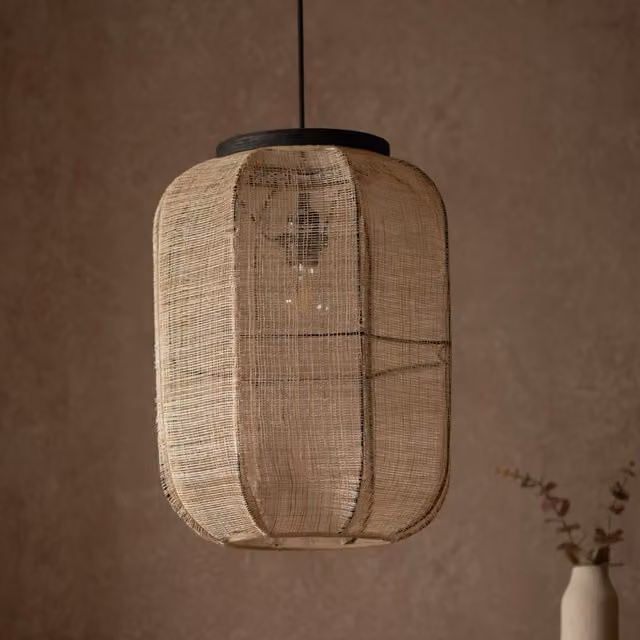 Netlighting Zaire Single Pendant Ceiling Lamp in Natural Wood and Fabric with Matt Black Details – 1