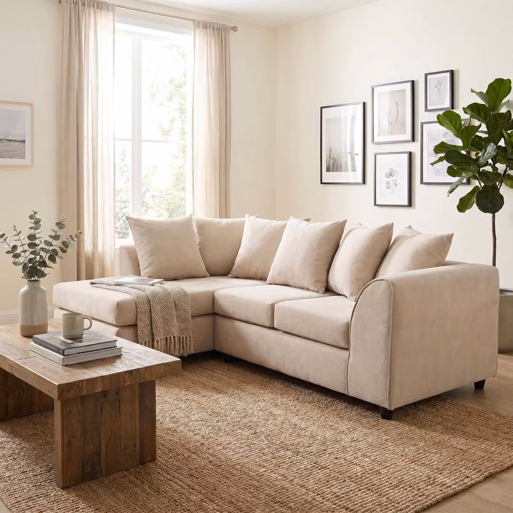 Abakus Direct Harriet Relaxed Linen Left Facing Corner Sofa with Chaise and Scatter Cushions in Beige – 2